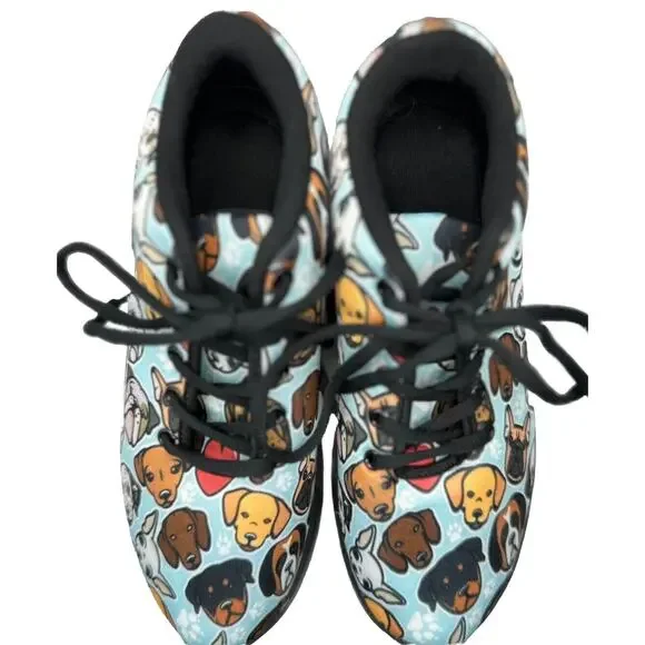 Shoes Womens 8 Athletic Trainers Dog Print Sneakers Casual Colorful Active Vet - Picture 1 of 7